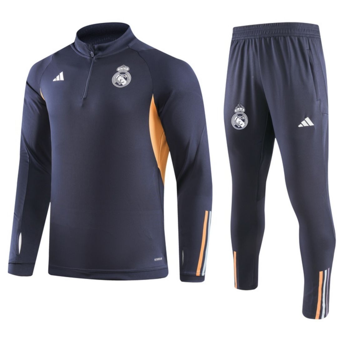 Kids Real Madrid Zipper Sweat Kit(Top+Pants) Gray 2023/24 - Reps Jerseys