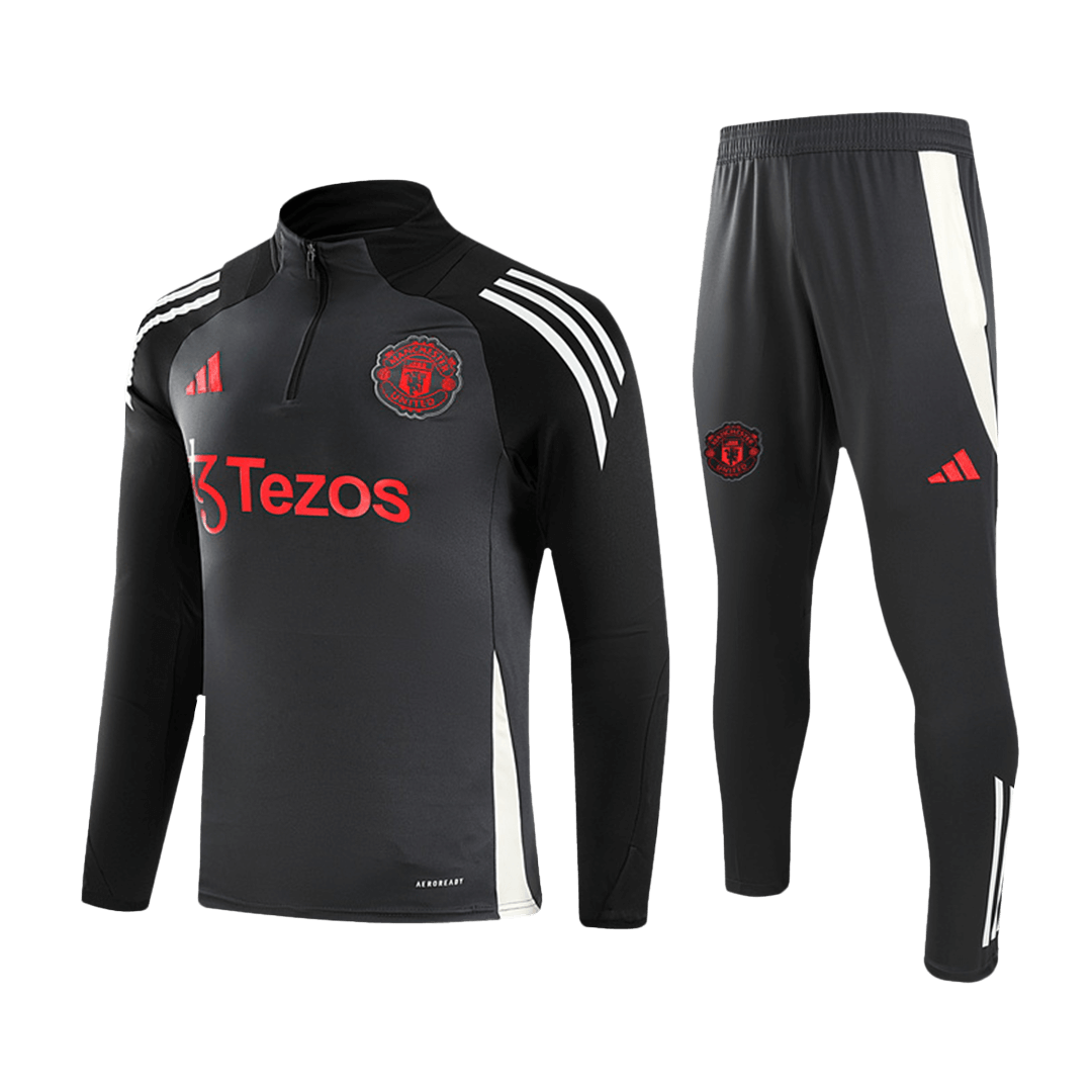 Kids Manchester United 1/2 Zipper Sweat Kit(Top+Pants) Black 2024/25 - Reps Jerseys