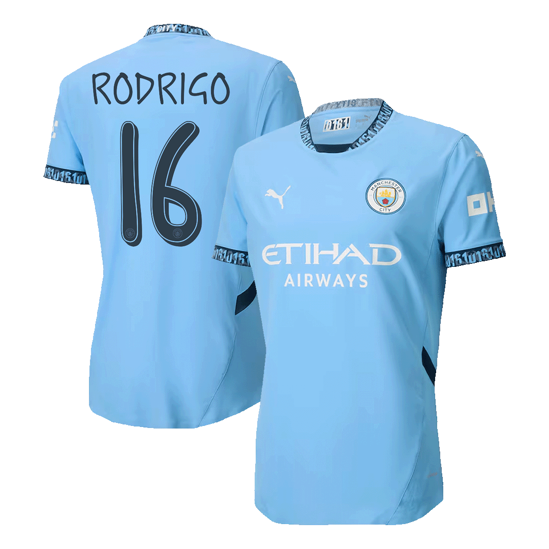 RODRIGO #16 Manchester City Home Match Jersey 2024/25 - UCL Font - Reps Jerseys