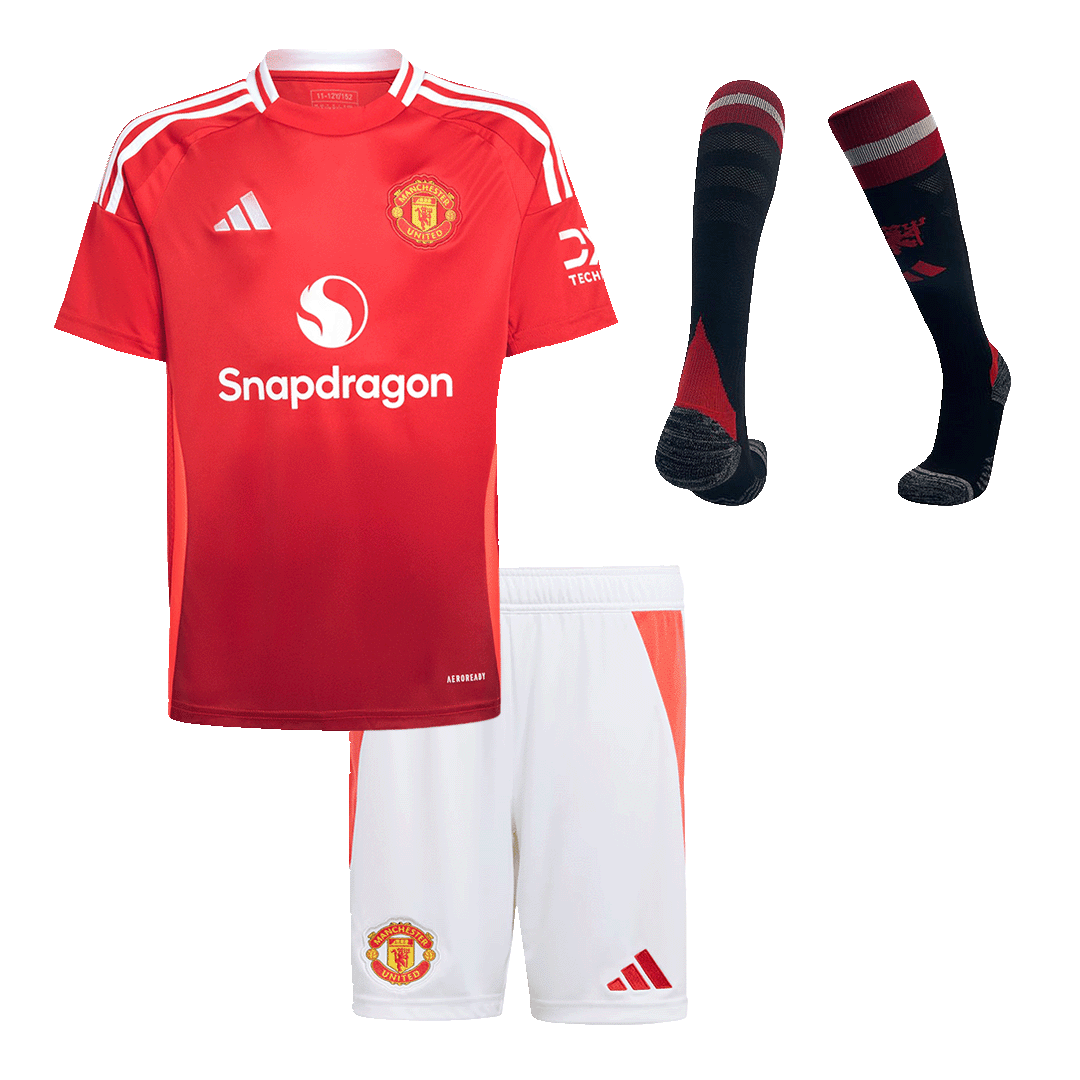 Kids Manchester United Home Full Kit(Jersey+Shorts+Socks) 2024/25 - Reps Jerseys
