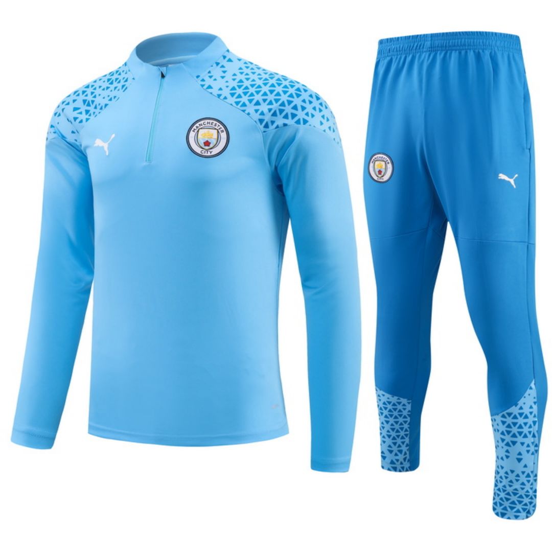 Kids Manchester City Zipper Sweatshirt Kit(Top+Pants) Blue 2023/24 - Reps Jerseys