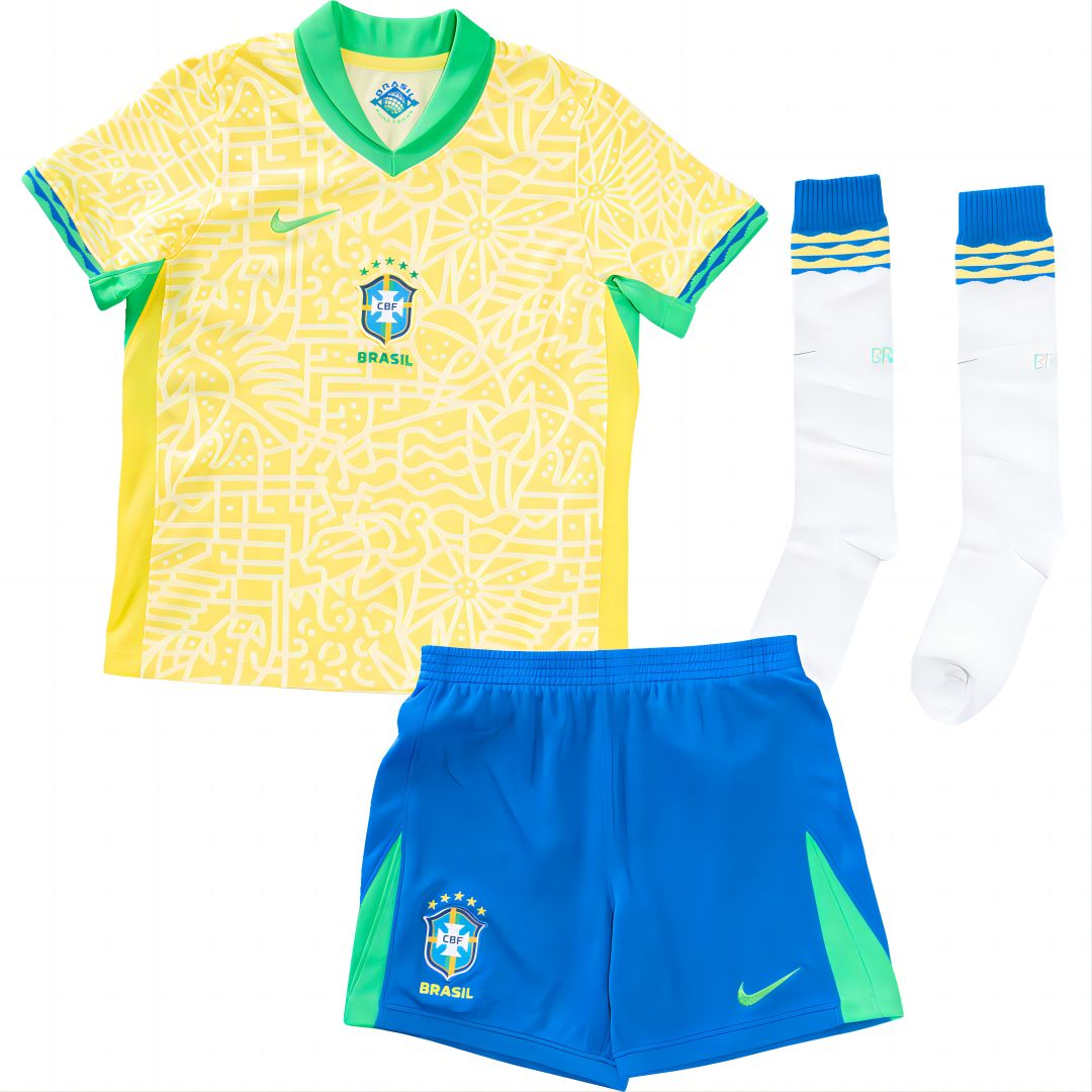 Kids Brazil Home Full Jersey Kit Copa America 2024 - Reps Jerseys
