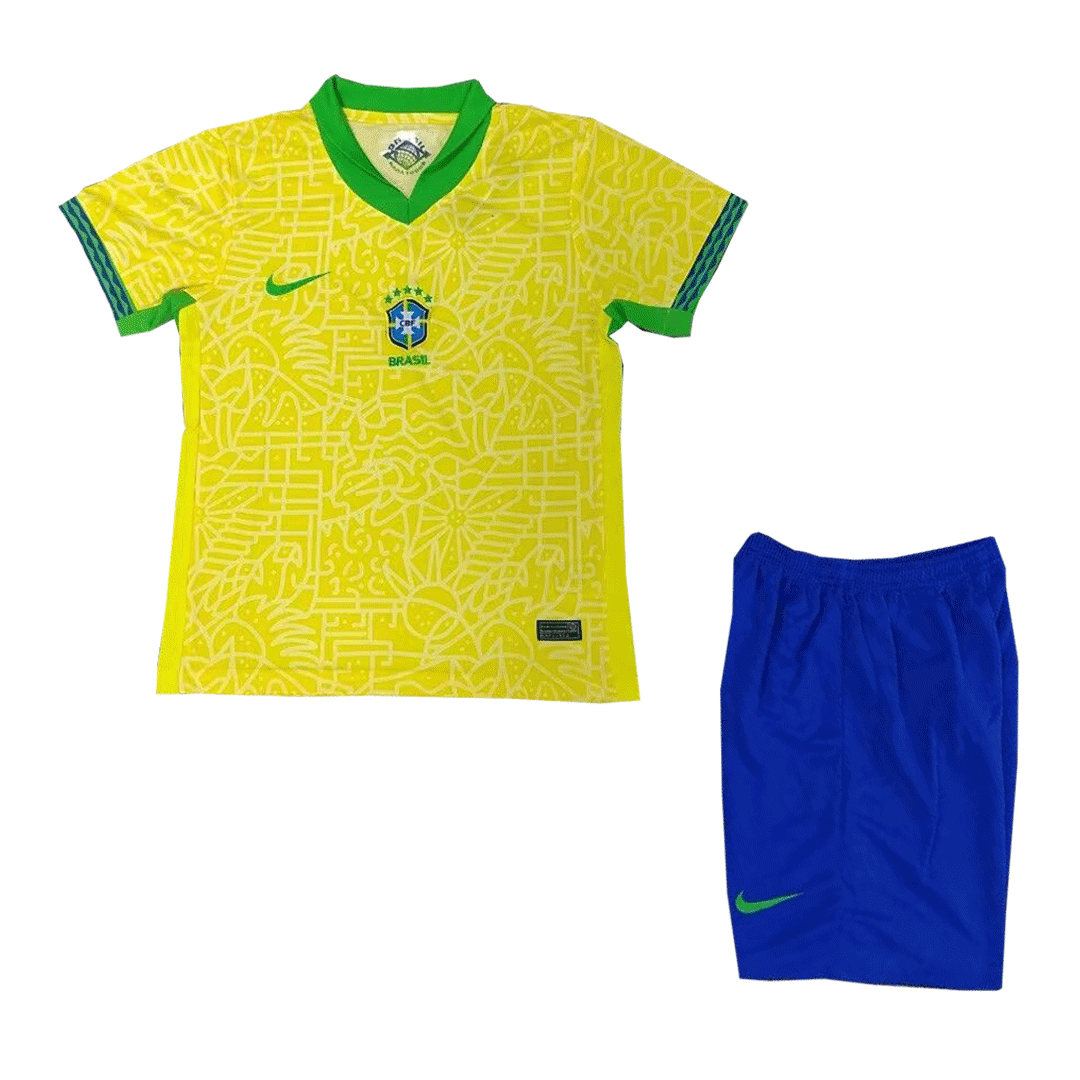 Kids Brazil Home Kit Jersey+Shorts 2024 - Reps Jerseys