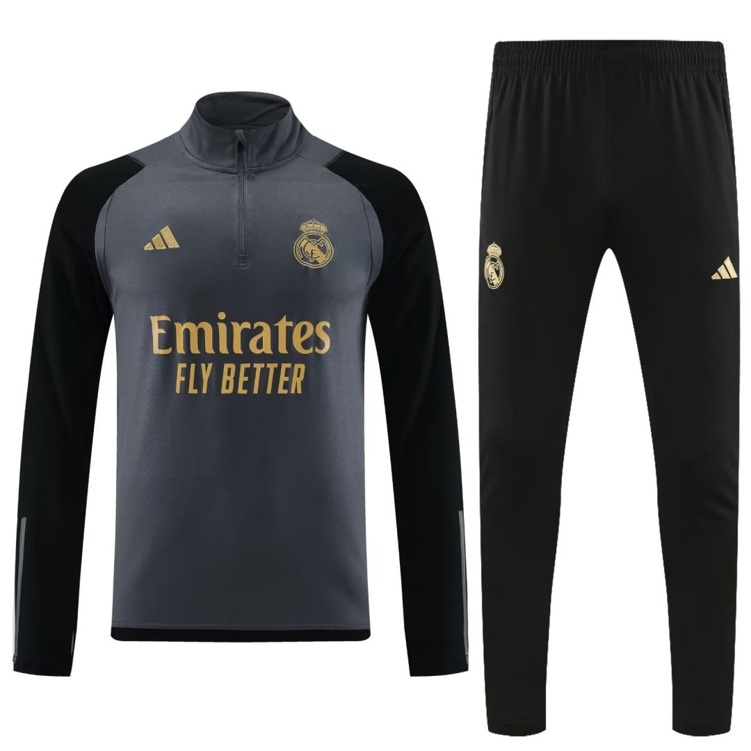 Real Madrid Zipper Sweat Kit(Top+Pants) Grey 2023/24 - Reps Jerseys