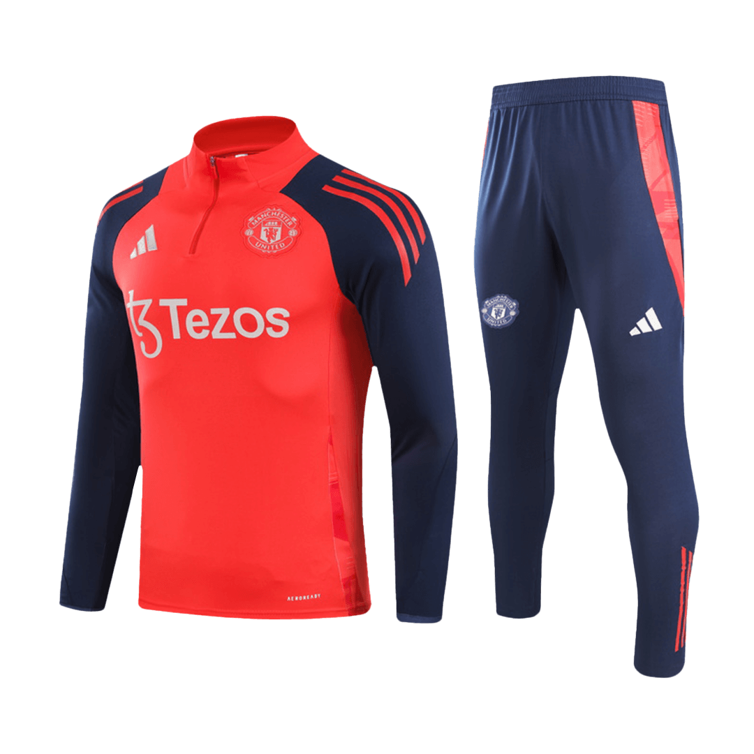 Kids Manchester United 1/2 Zipper Sweat Kit(Top+Pants) Red 2024/25 - Reps Jerseys