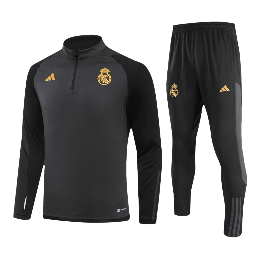 Real Madrid Zipper Sweatshirt Kit(Top+Pants) Black 2023/24 - Reps Jerseys