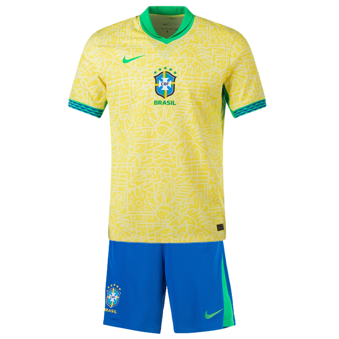 Kids Brazil Home Kit Jersey+Shorts 2024 - Reps Jerseys