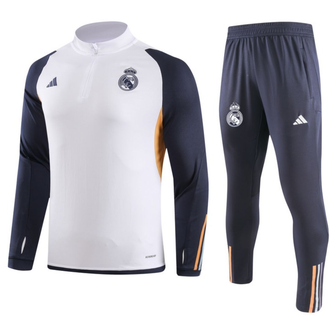 Kids Real Madrid Zipper Sweat Kit(Top+Pants) White 2023/24 - Reps Jerseys