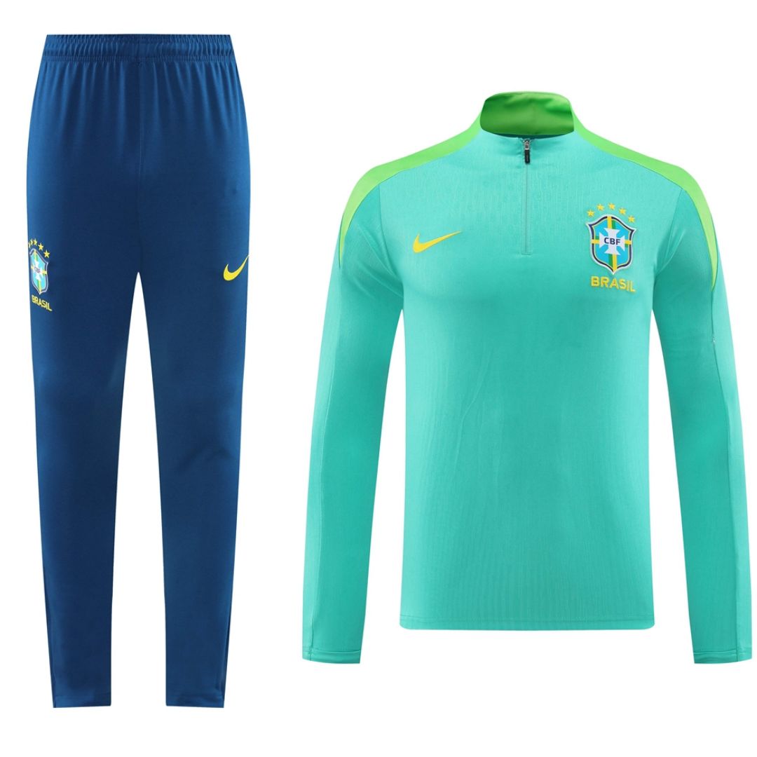 Brazil Zipper Sweatshirt Kit Top+Pants Green 2024/25 - Reps Jerseys